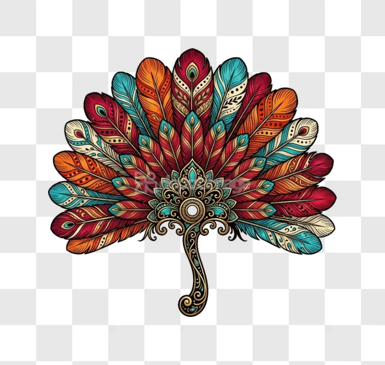 Colorful Feather Fan Ornate Mandala Vector Art