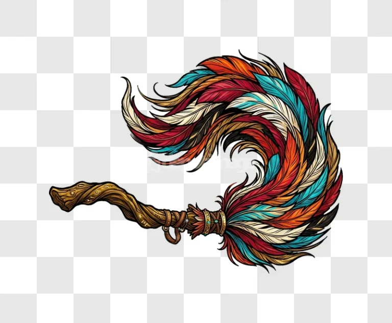Colorful Feathered Witch Broom Vector Art