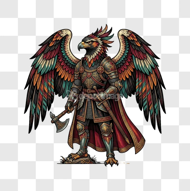 Colorful Griffin Knight Detailed Armor Axe