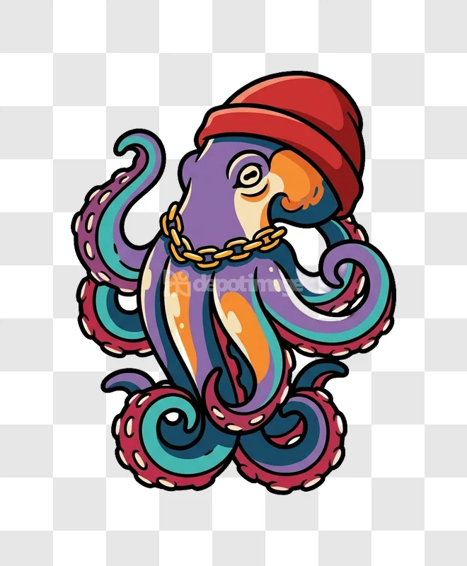 Colorful Hiphop Octopus Cartoon Vector Art