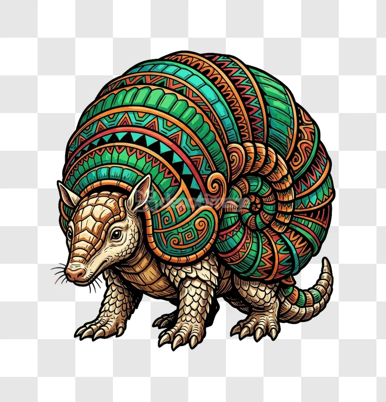 Colorful Mandala Armadillo Cartoon Illustration