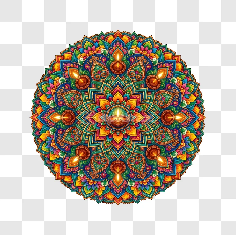 Colorful Mandala Diya Pattern Vibrant Lights intricate design vibrant colors