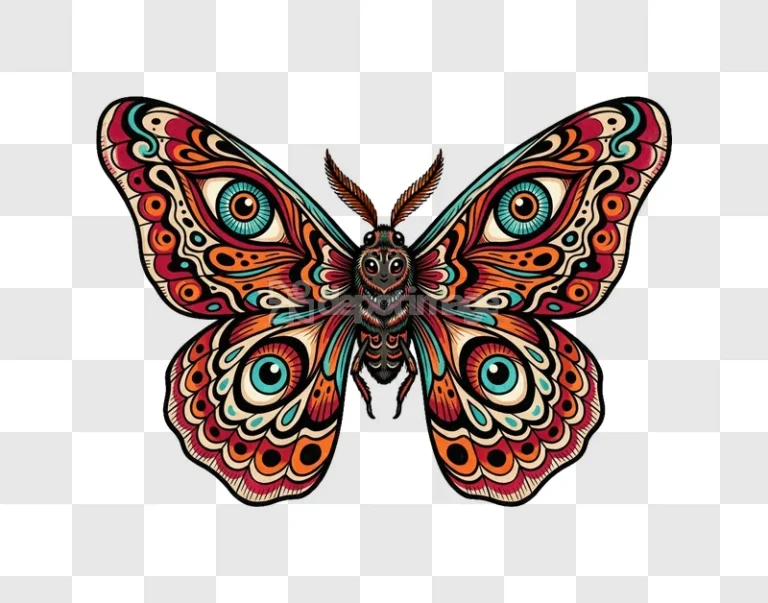 Colorful Mandala Eye Moth Illustration Psychedelic