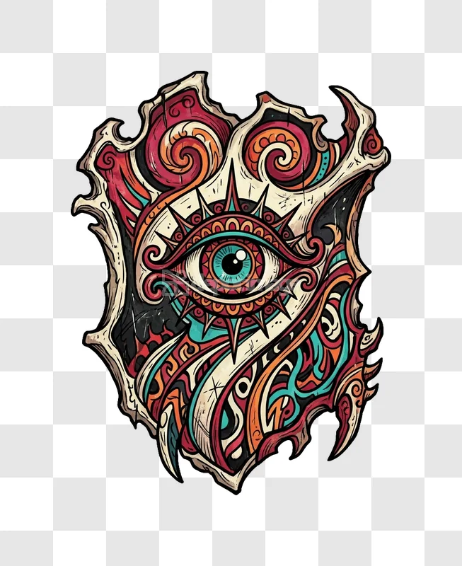 Colorful Mandala Eye Shield Hand Drawn Art