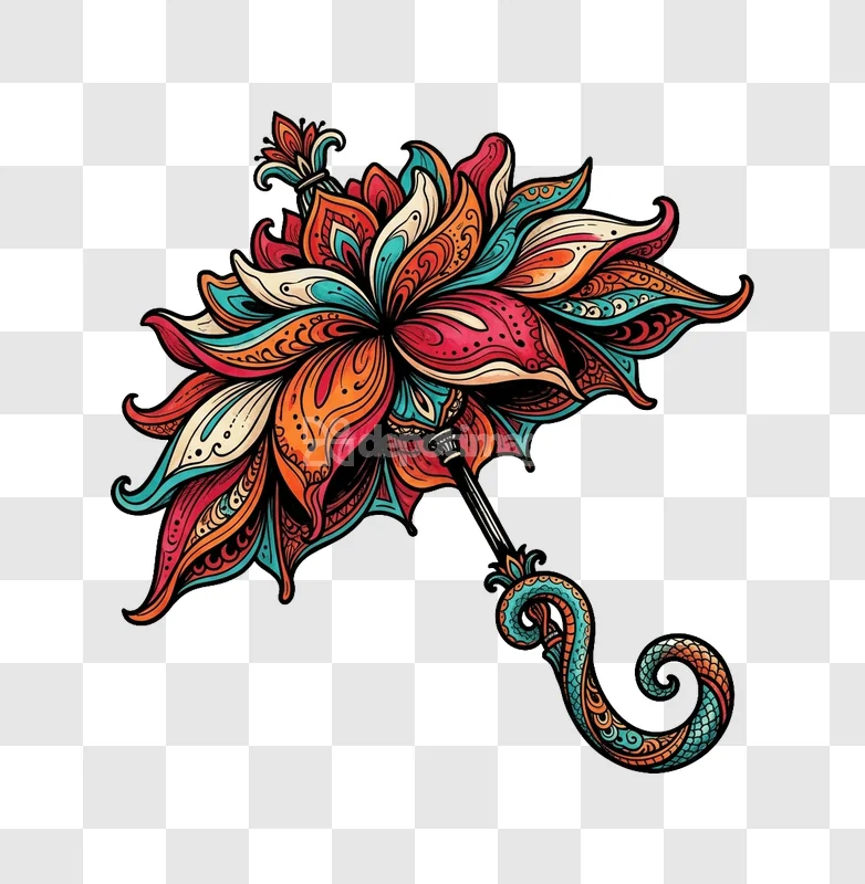 Colorful Mandala Floral Umbrella Vector Art intricate patterns black background