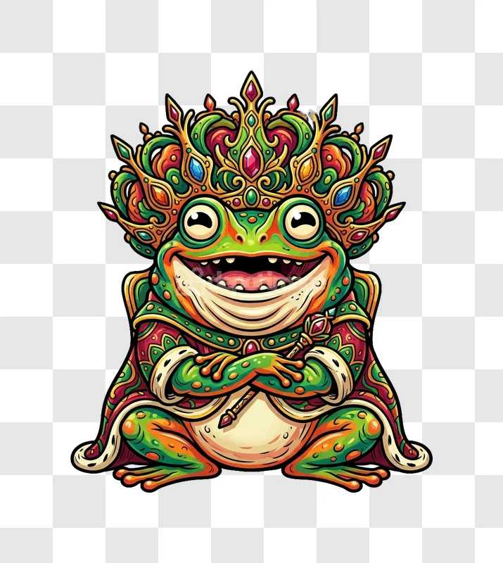 Colorful Mandala Jeweled Frog King Cartoon Illustration