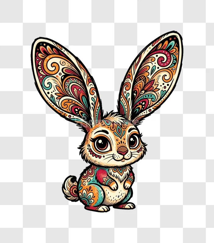 Colorful Mandala Pattern Chibi Bunny