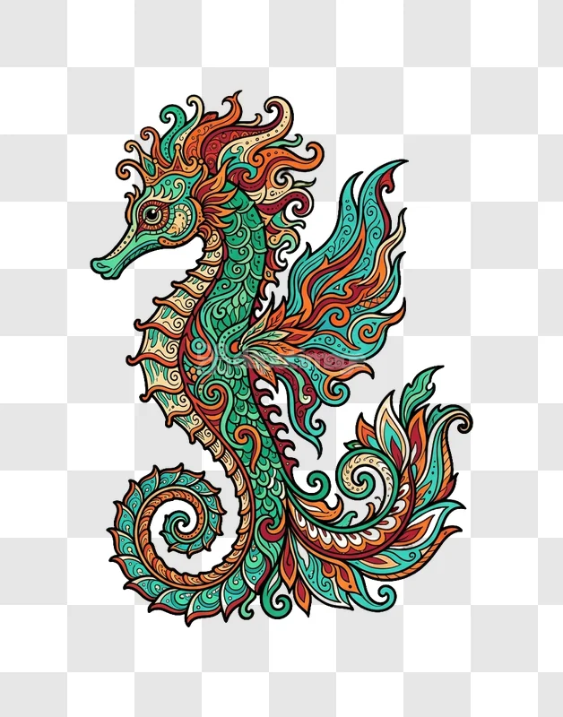 Colorful Mandala Seahorse Pattern Illustration