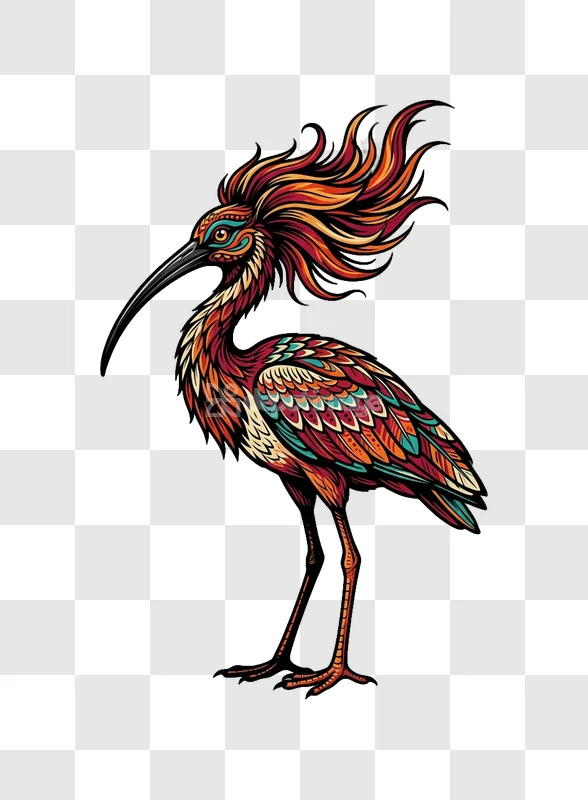 Colorful Mandala Stylized Ibis Bird Artwork