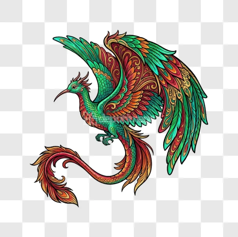 Colorful Mythical Phoenix Illustration Vibrant Wings