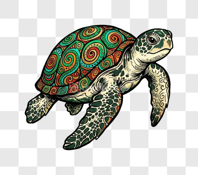 Colorful Ornate Sea Turtle Illustration