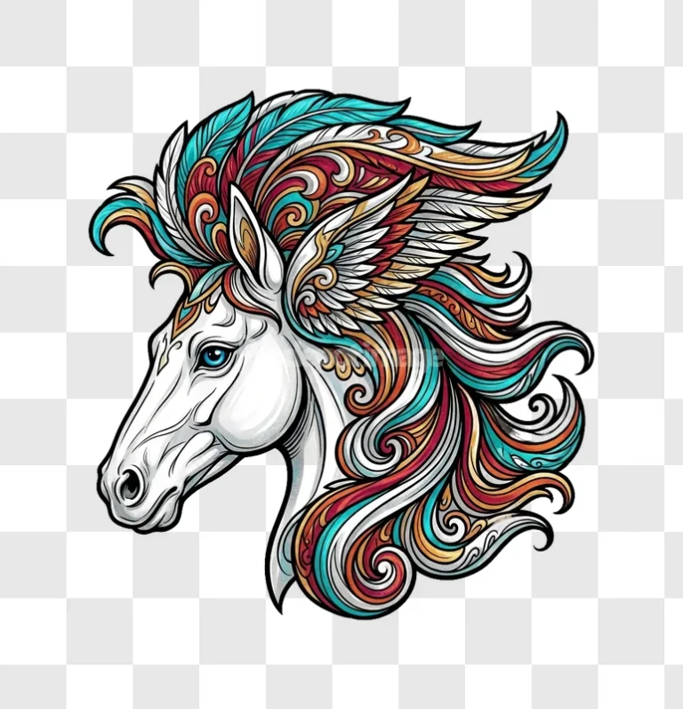 Colorful Pegasus Head Illustration Detailed