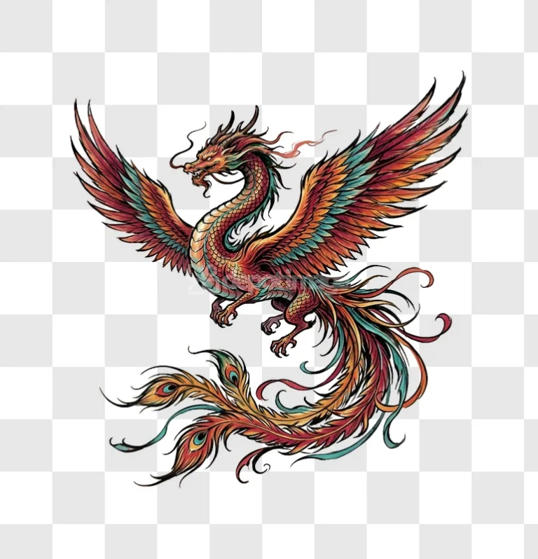 Colorful Phoenix Dragon Mythical Bird Illustration