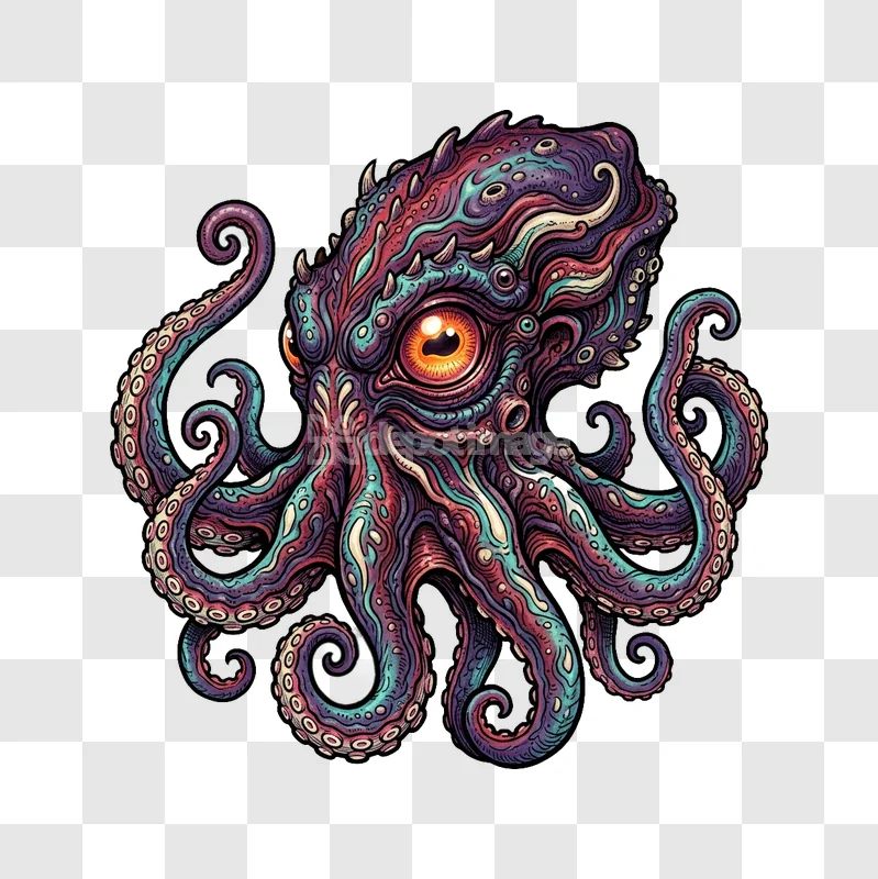 Colorful Psychedelic Octopus Illustration Intricate Art vibrant detailed creature black background