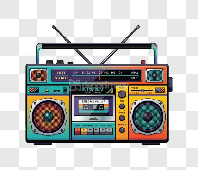 Colorful Retro Boombox Radio Cassette Player
