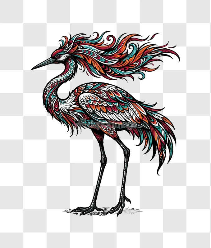 Colorful Stylized Crane Bird Illustration