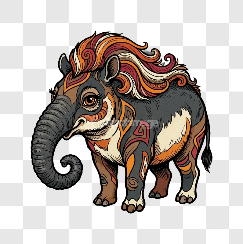 Colorful Stylized Elephant Illustration Folklore Art vibrant detailed artistic black background