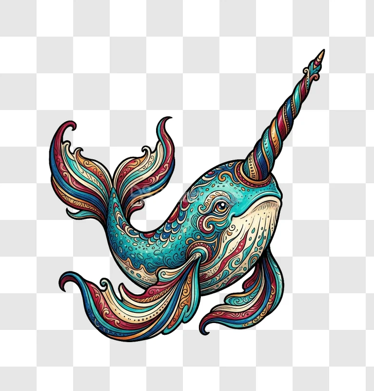 Colorful Stylized Narwhal Illustration Intricate Patterns