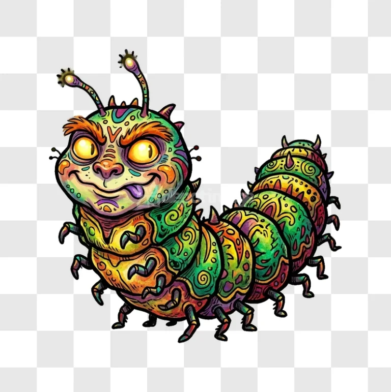 Colorful Trippy Caterpillar Creature Psychedelic Illustratio