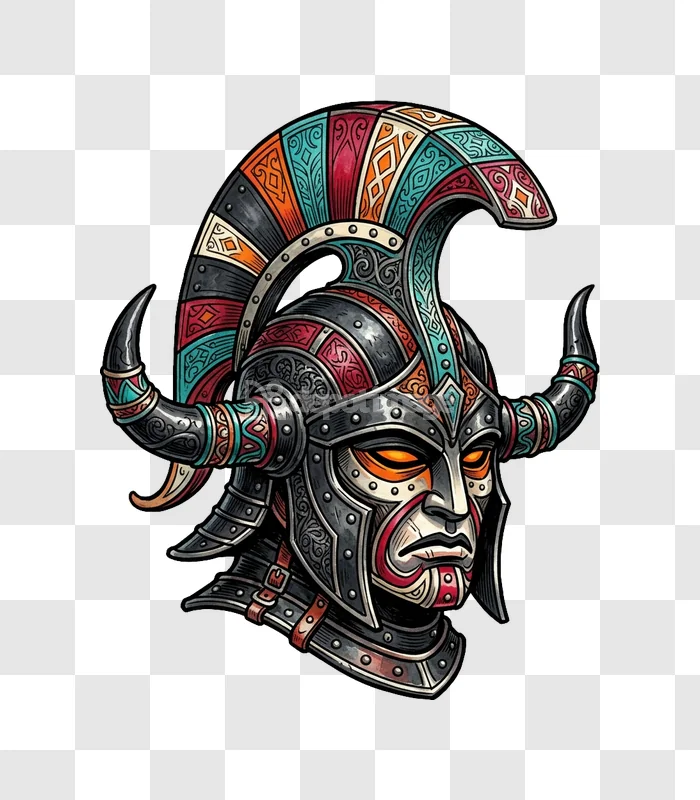 Colorful Viking Helmet Glowing Eyes Illustration