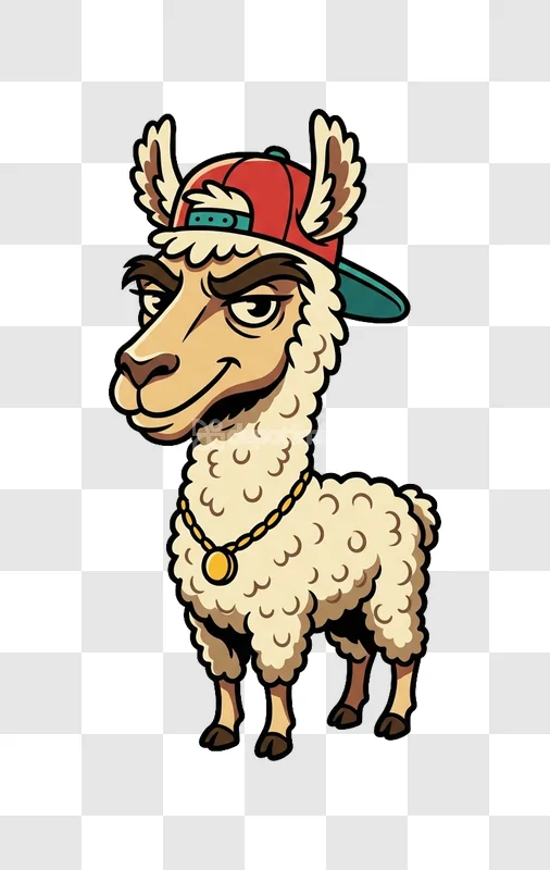 Cool Cartoon Llama Red Cap Gold Chain