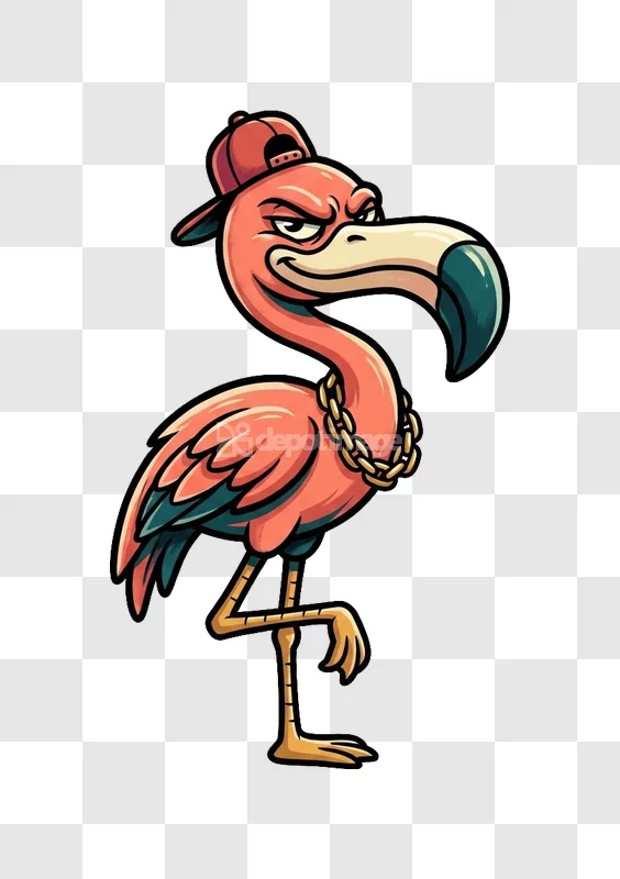 Cool Gangster Flamingo Red Hat Vector Art