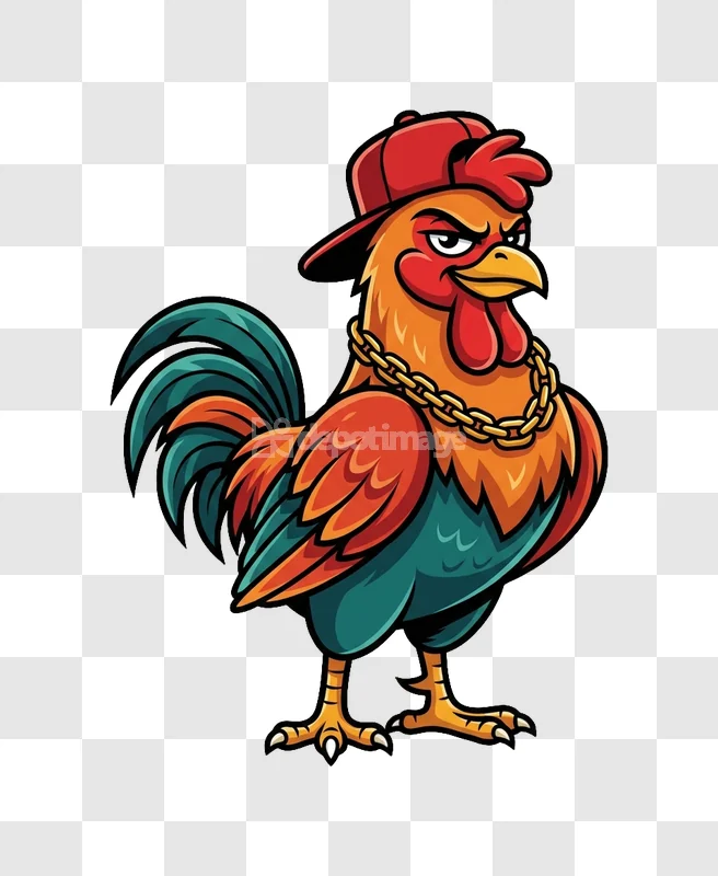 Cool Rooster Gold Chain Cartoon Vector