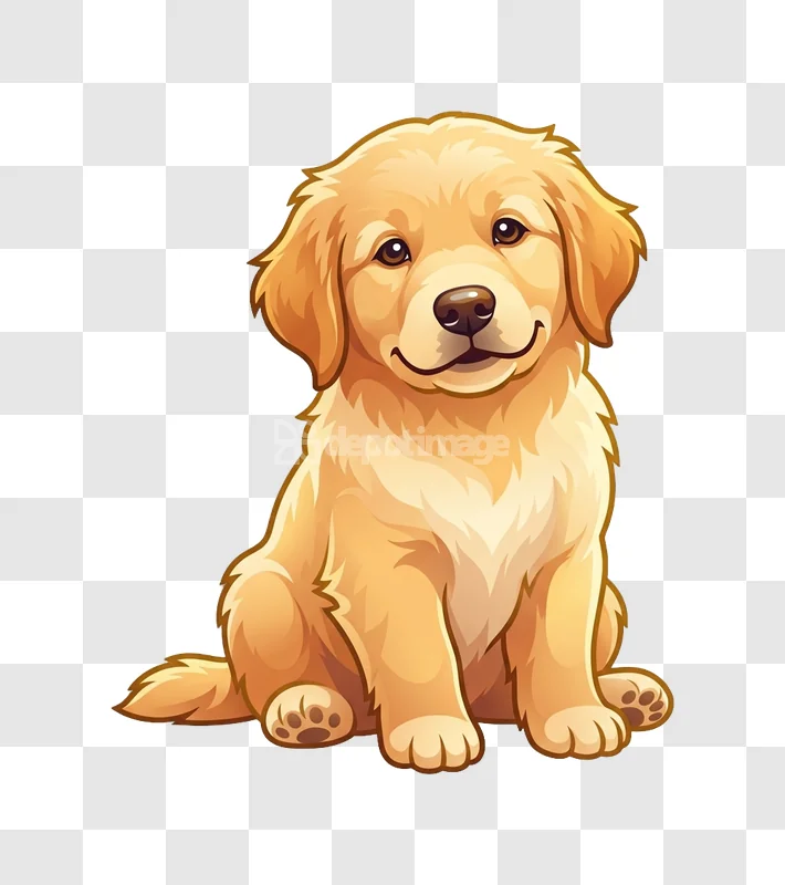 Cute Golden Retriever Puppy Cartoon Sitting