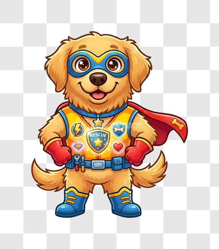 Cute Superhero Golden Retriever Dog Cartoon