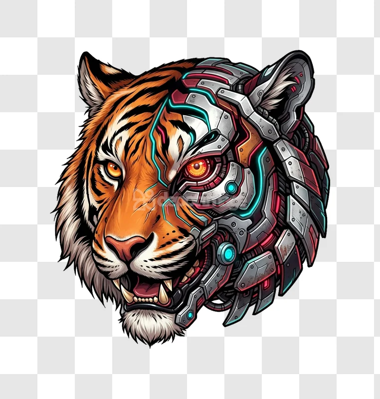 Cybernetic Tiger Head Illustration Detailed