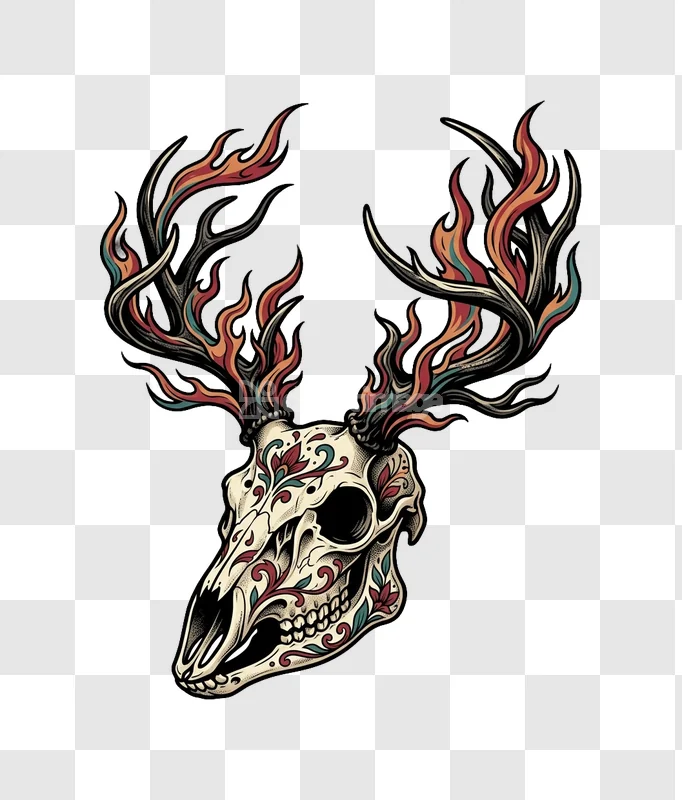 Deer Skull Flaming Antlers Day Dead