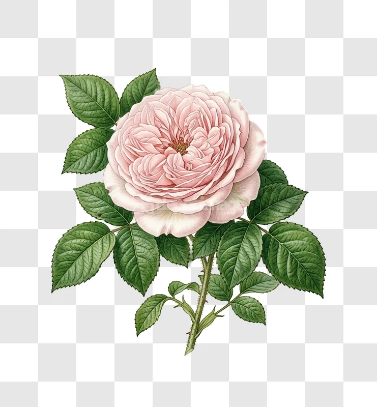 Delicate Pink Rose Botanical Illustration