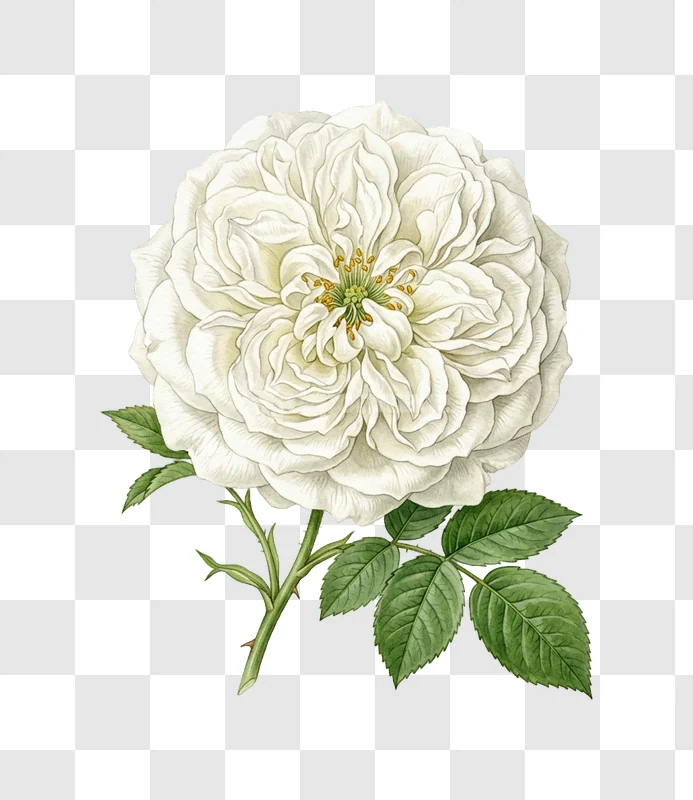 Delicate White Rose Botanical Illustration