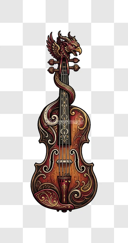 Dragon Griffin Head Violin Illustration
