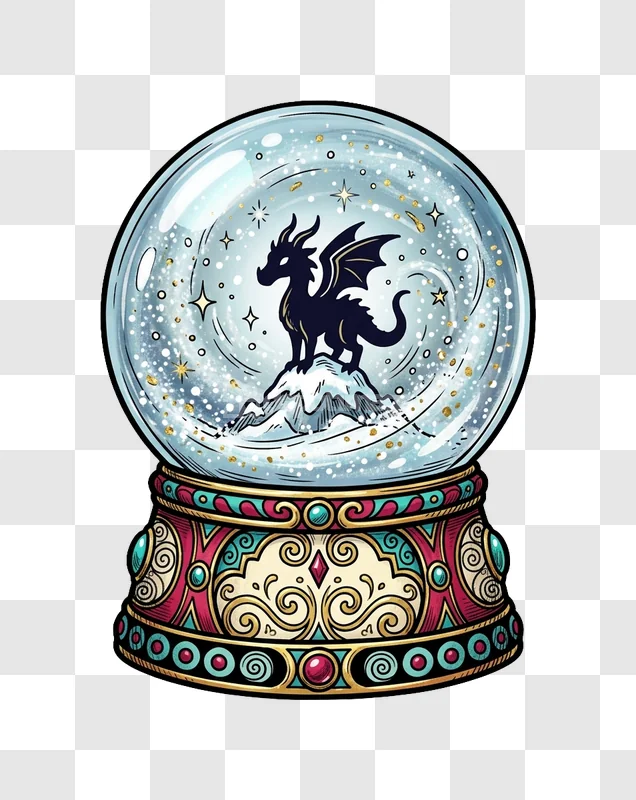 Dragon Snow Globe Fantasy Illustration