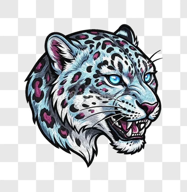 Embroidered Aggressive Leopard Vector Art
