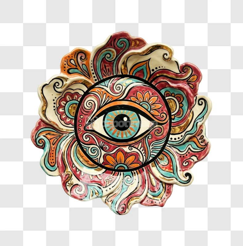 Evil Eye Mandala Art Colorful Illustration vibrant ornate design with gold accents