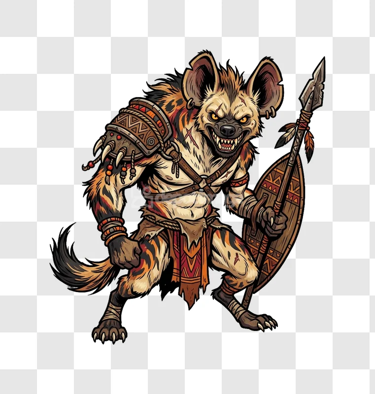 Fierce Hyena Warrior Cartoon Illustration