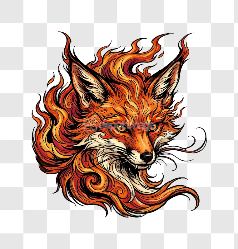 Fiery Fox Head Vector Illustration Colorful
