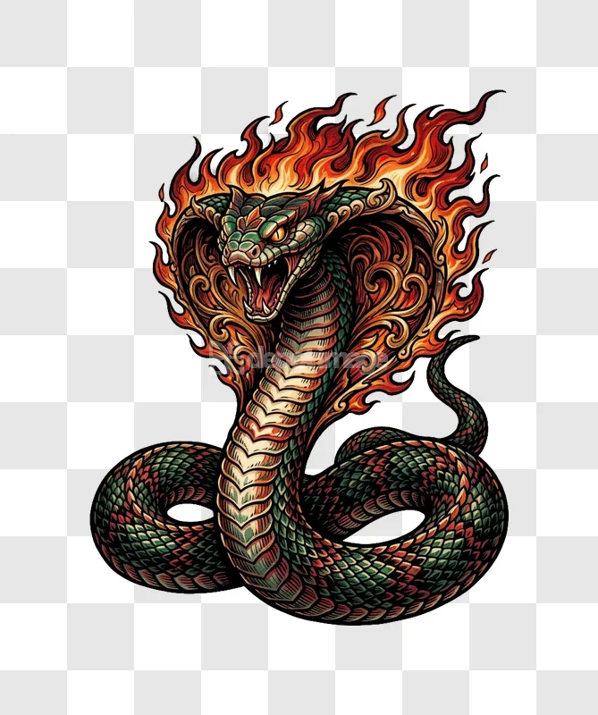 Flaming Cobra Tattoo Art Illustration