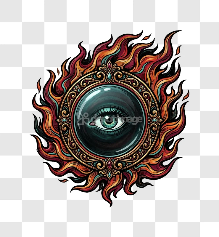 Flaming Eye Ornate Circular Design Magic