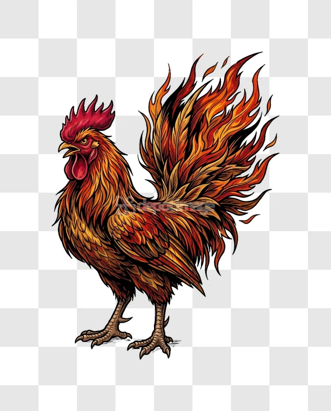 Flaming Rooster Digital Art Vector Style