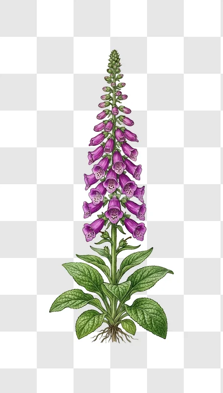 Foxglove Flower Botanical Illustration Purple Roots