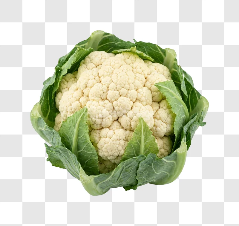 Fresh Whole Cauliflower Green Leaves vibrant green leaves transparent background