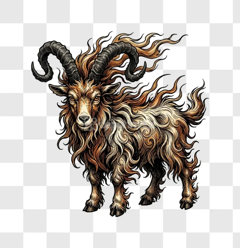 Golden Horned Goat Detailed Illustration Art