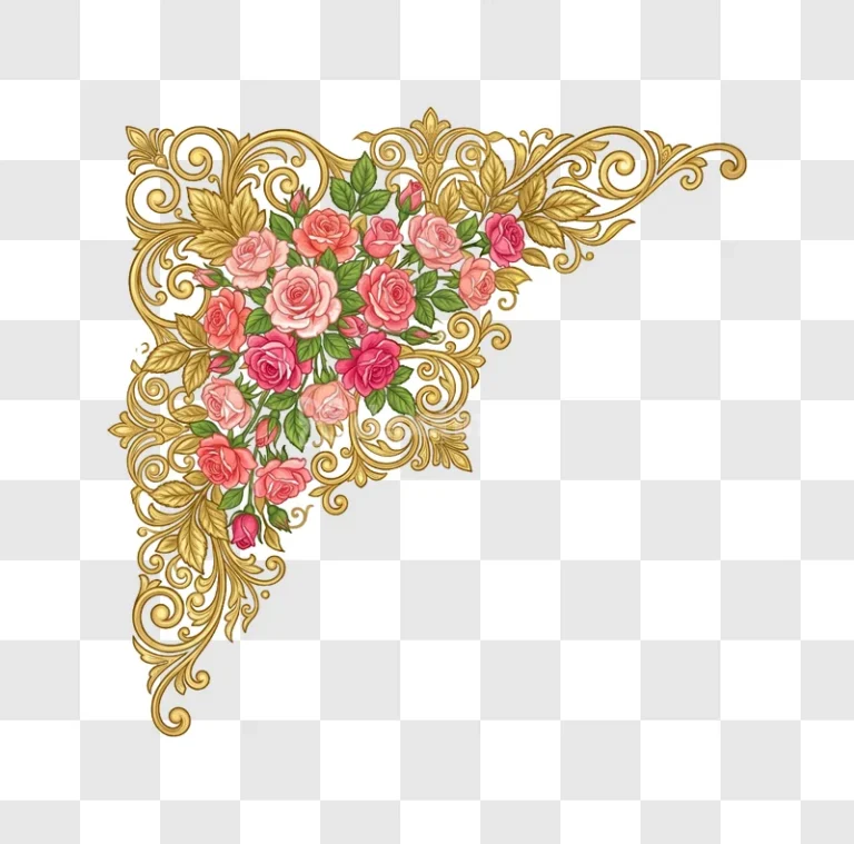 Golden Rose Floral Corner Ornament Vintage