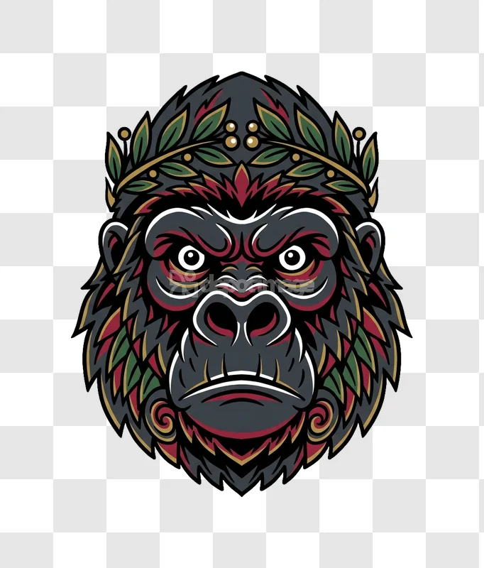 Gorilla Head Laurel Wreath Vector Art