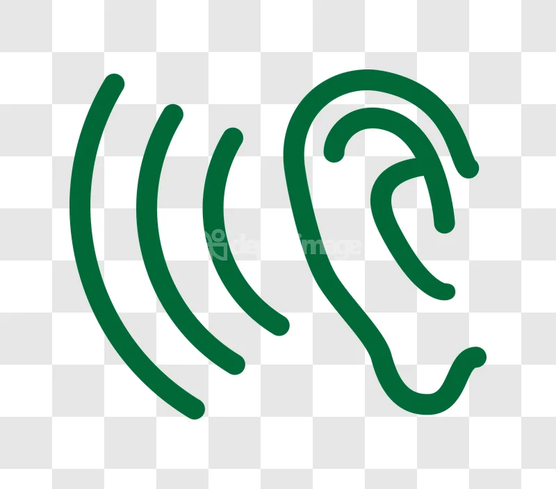 Green Ear Hearing Audio Icon Outline stylized ear sound waves
