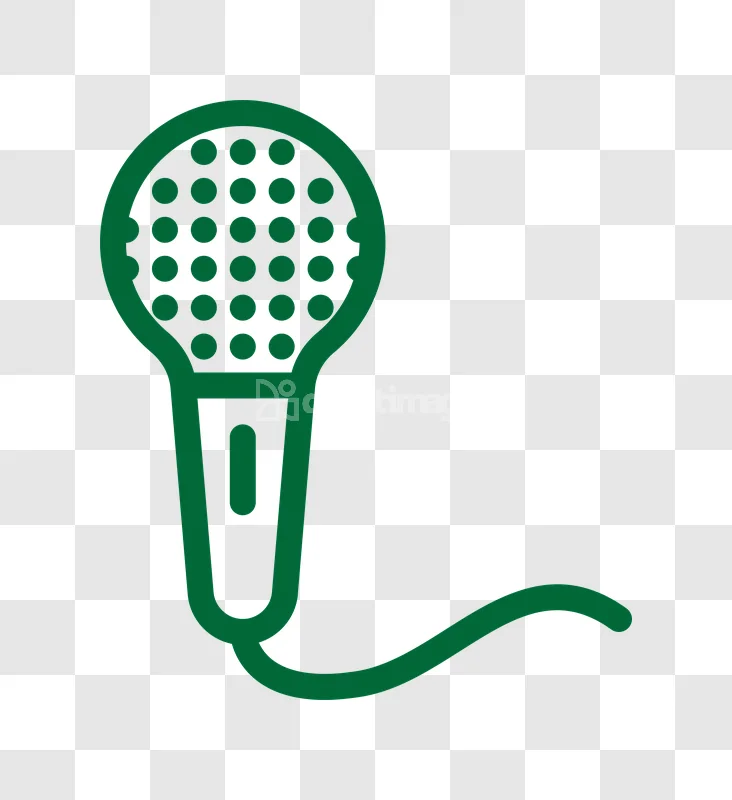 Green Outline Microphone Icon With Cord