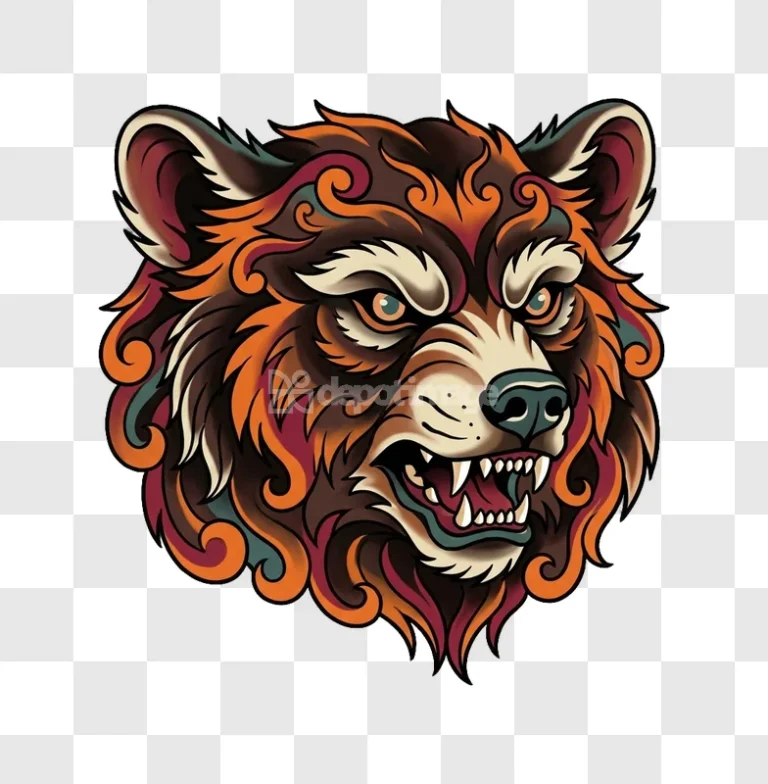 Grizzly Bear Angry Cartoon Tattoo Style